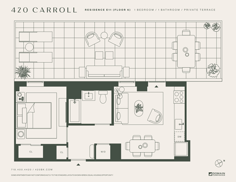 Floor plan for 1 bed, 1 bath, 541 sqft